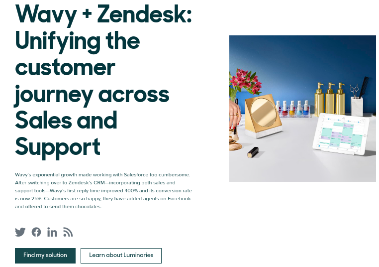 Screenshot of Zendesk Wavy Customer Story Page