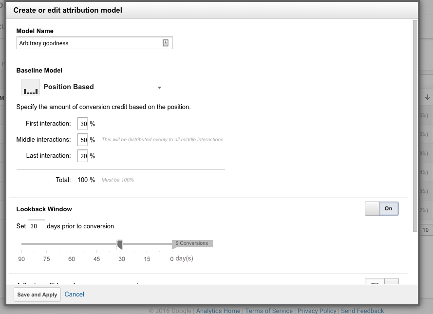 Screenshot from CXL's website showing how to customize standard attribution models