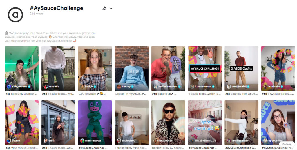 Screenshot of ASOS Brand TikTok hashtag challenge