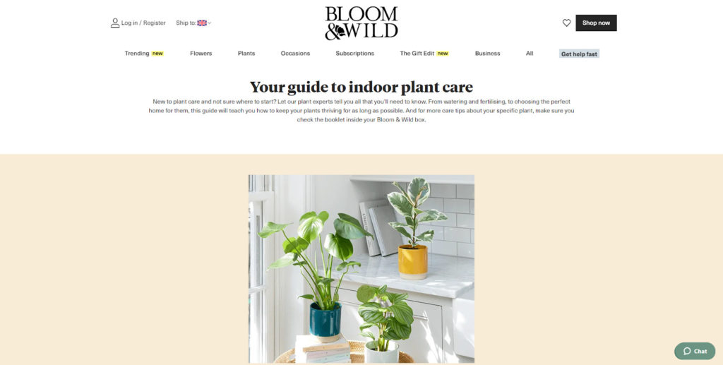 Screenshot of Bloom & Wild Tutorials on their website 