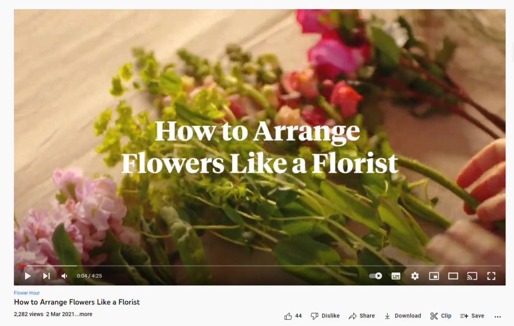 Screenshot of Bloom & Wild YouTube video tutorials about How to Arrange Flowers Like a Florist