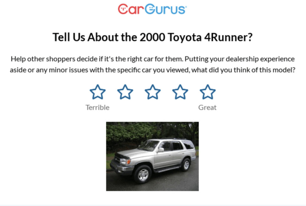 Screenshot of CarGurus review requests email
