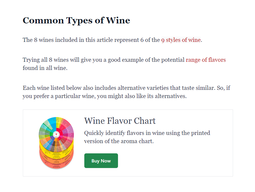 Screenshot of Wine Folly’s post on common types of wine