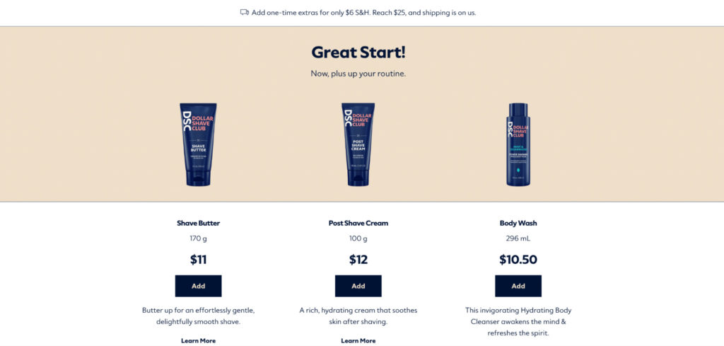 Screenshot of Dollar Shave Club Cross-Sell at Checkout
