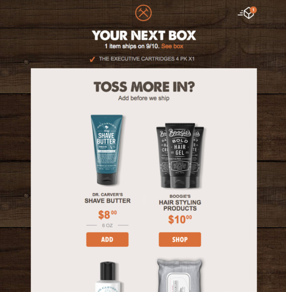 Screenshot of Dollar Shave Club Cross-Selling Email