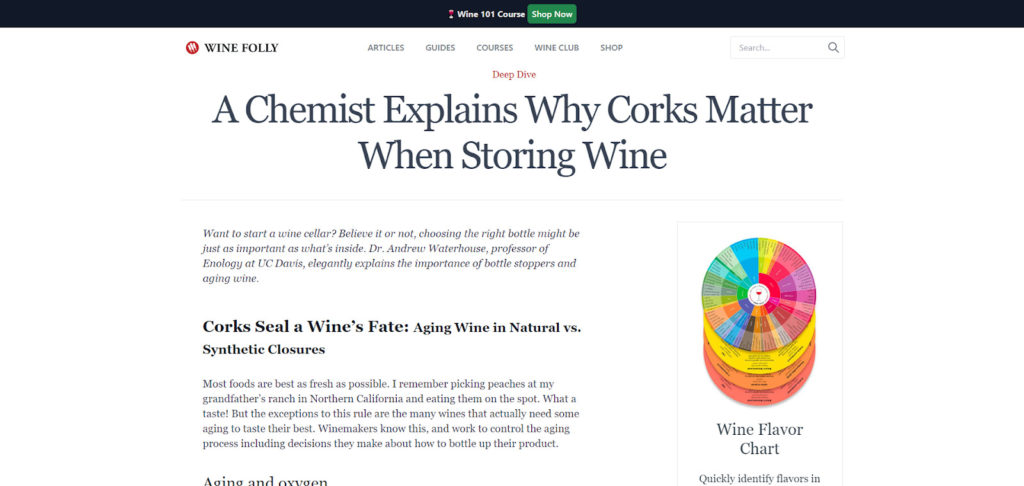 Screenshot of Wine Folly’s post on guide to wine storage