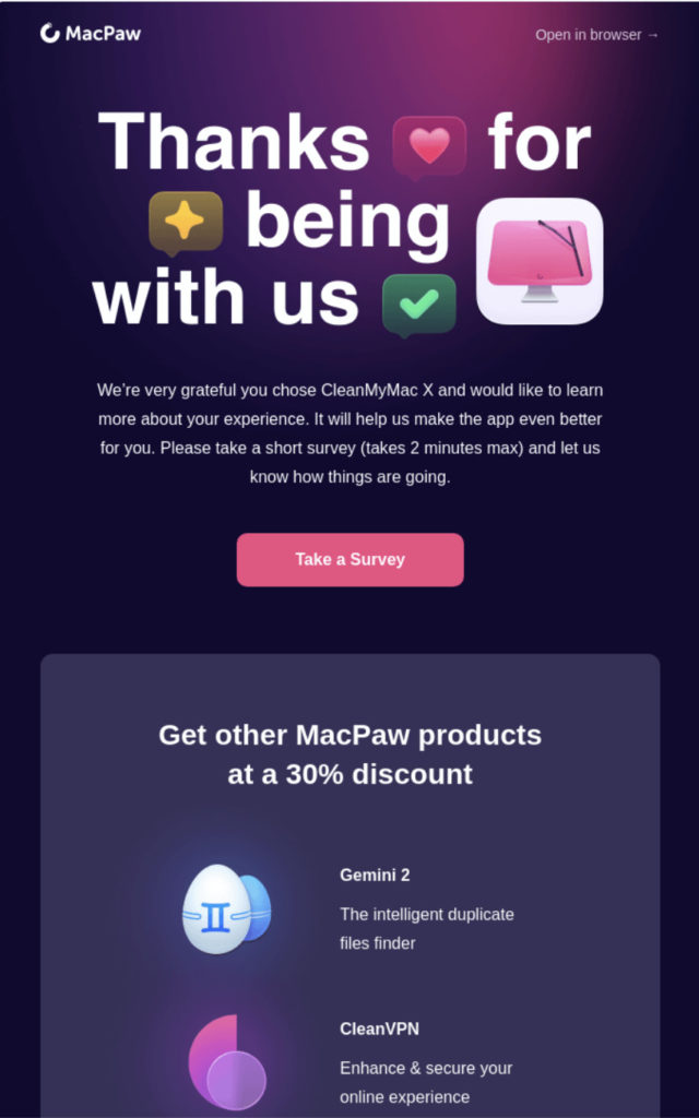 Screenshot of MacPaw Thank You Email