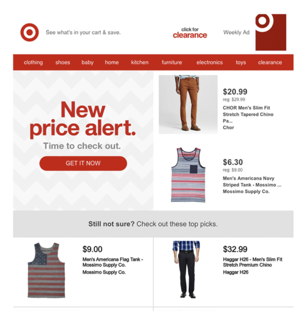 Screenshot of Target Price Drop Notifications Email