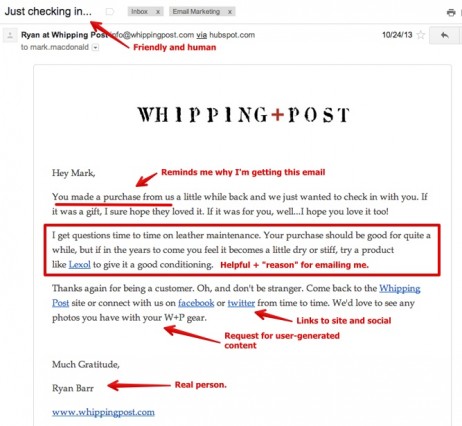 Screenshot of email from Whipping Post