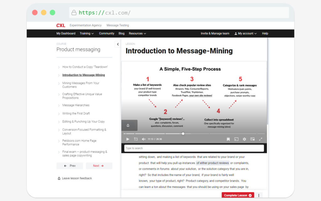 Product messaging course