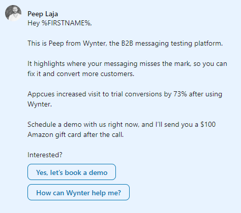 How Wynter doubled their demos with incentives & LinkedIn Conversation ads