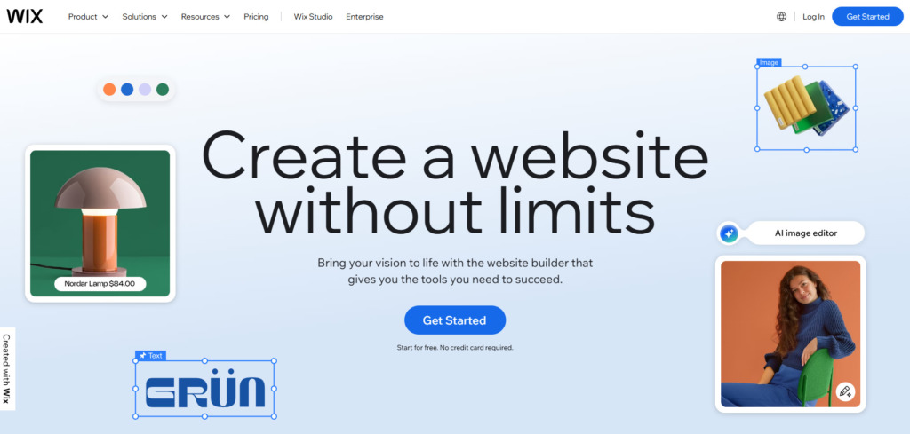 Screenshot of Wix's Homepage