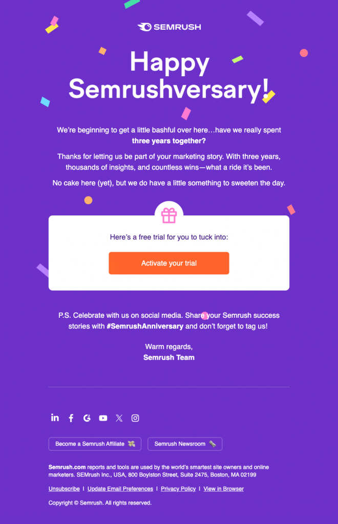 example of Semrush email