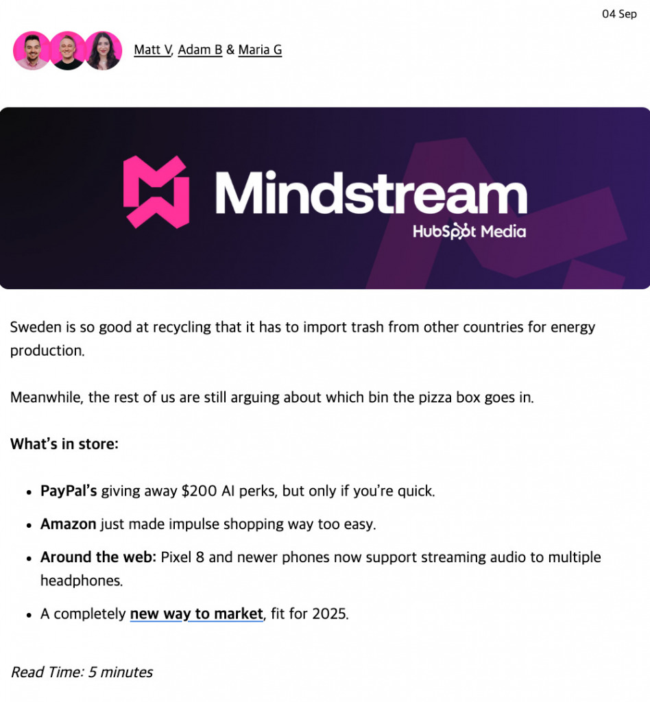 Mindstream email example