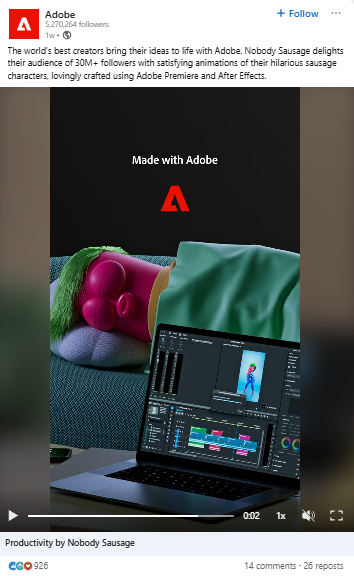 Adobe vertical video LinkedIn post