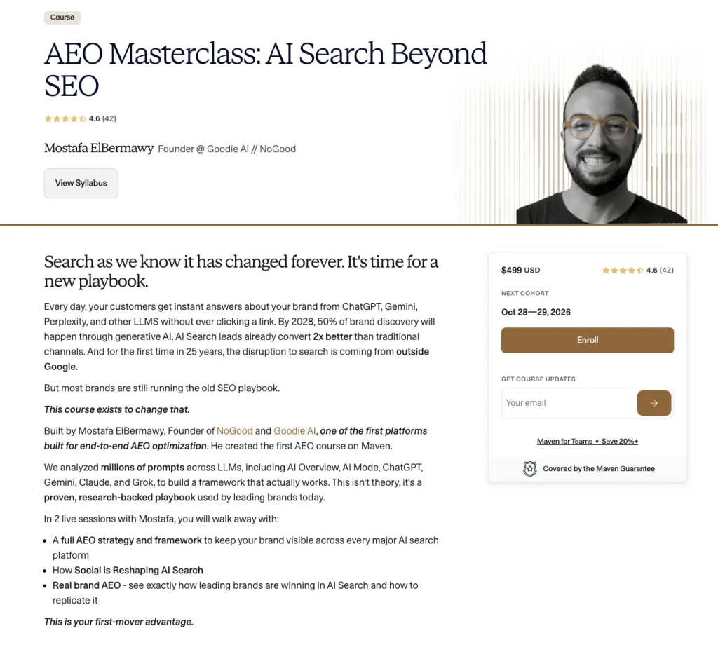 AEO masterclass course landing page