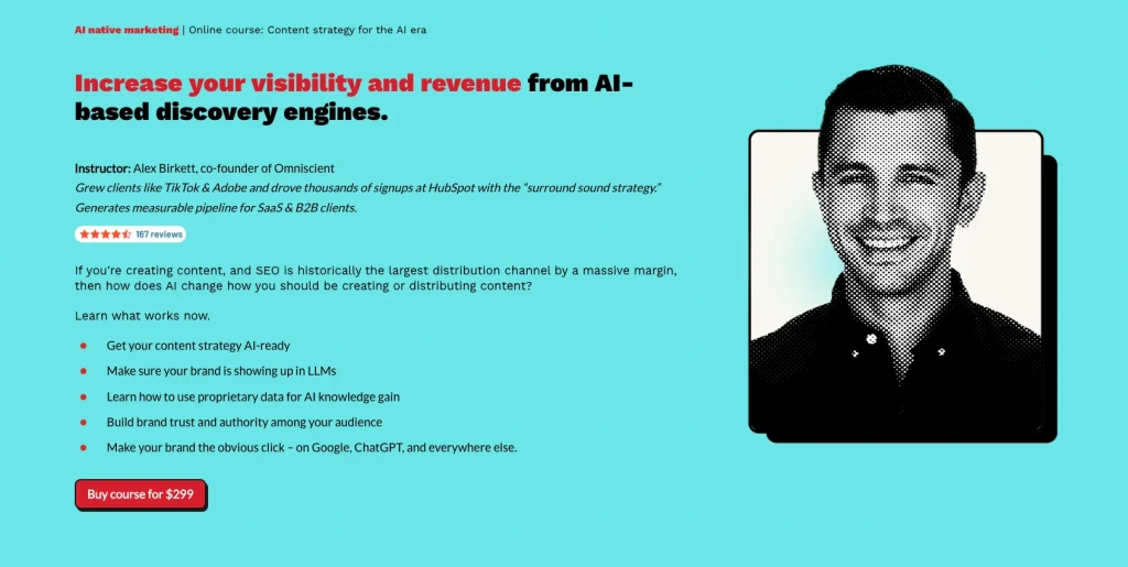 CXL landing page blue background for AI SEO course