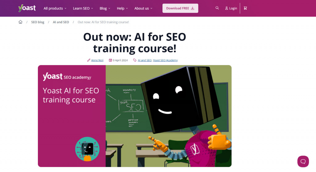 Screenshot of 5. AI for SEO Training course LP(Yoast SEO Academy)