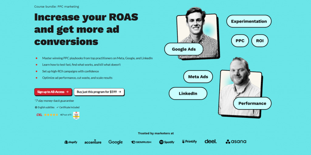 PPC Marketing Training bundle — CXL Institute landing page