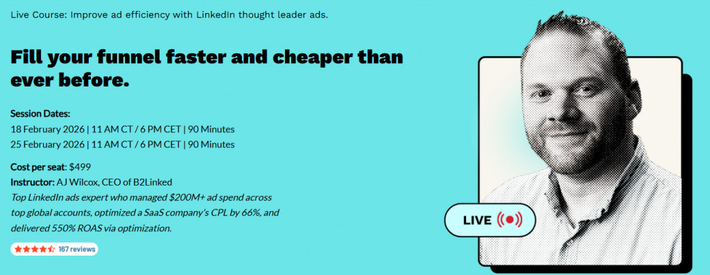 LinkedIn Thought Leader Ads (live course) — CXL Institute landing page