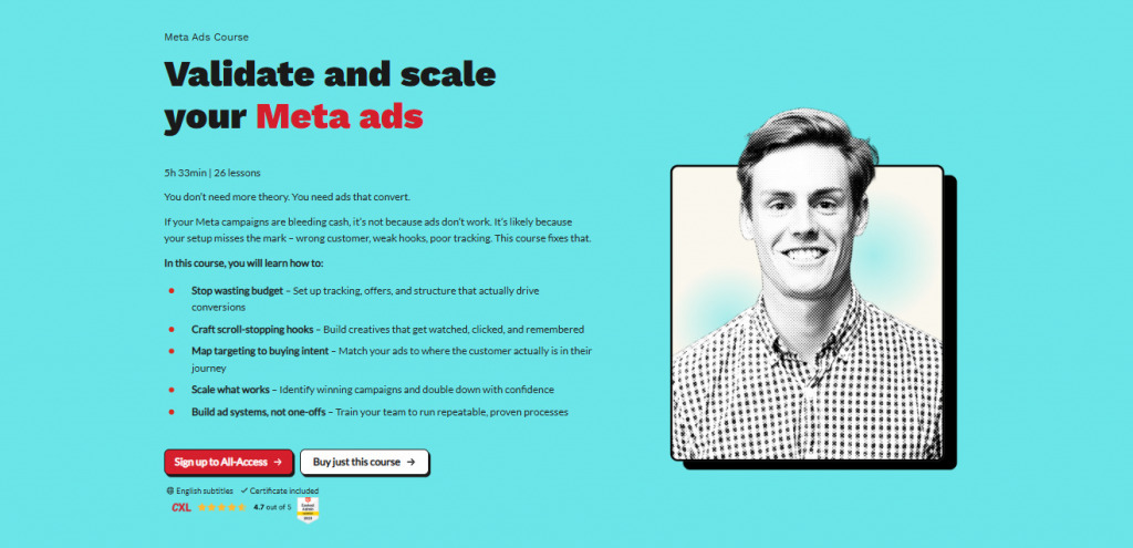 Validate and scale your Meta ads — CXL landing page