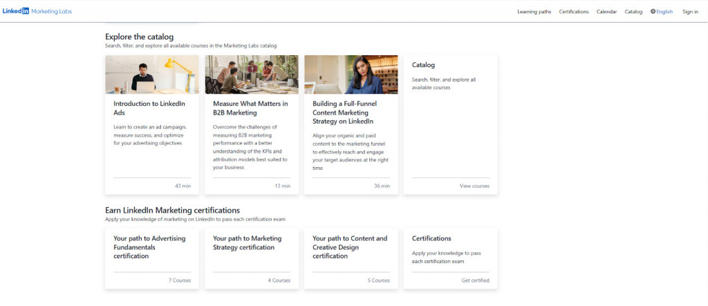 LinkedIn Marketing Labs Certification landing page