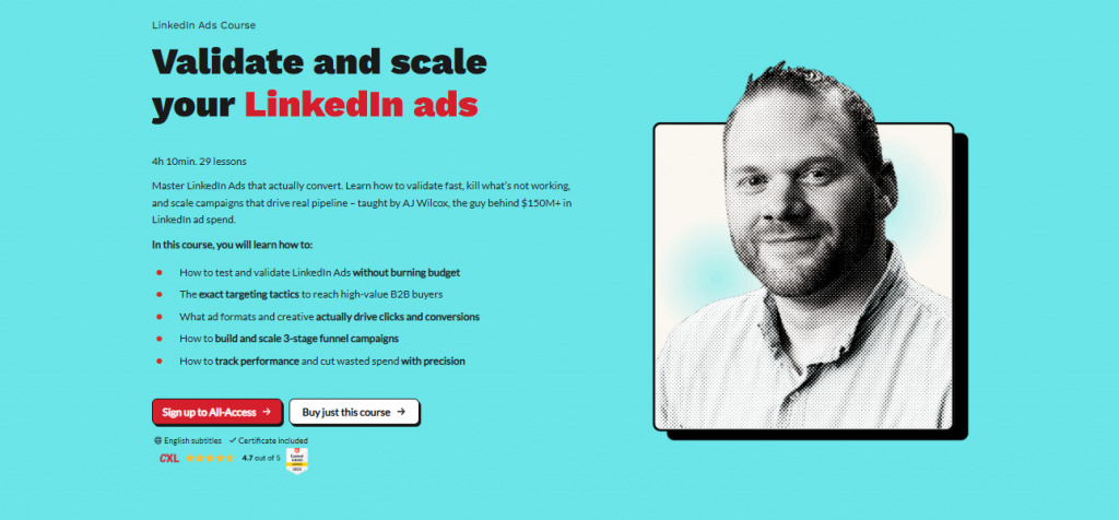 Validate & Scale LinkedIn Ads — CXL landing page