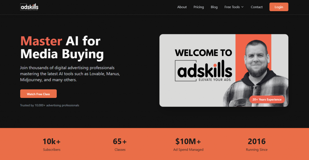 Master AI Media Buyer Certification — AdSkills landing page