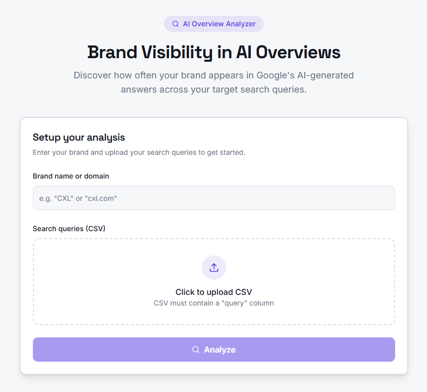 screenshot of Brand Visibility in AI Overviews app (Lovable)