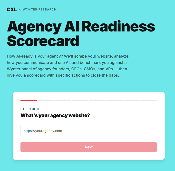 Screenshot of CXL's AI marketing agency assessment